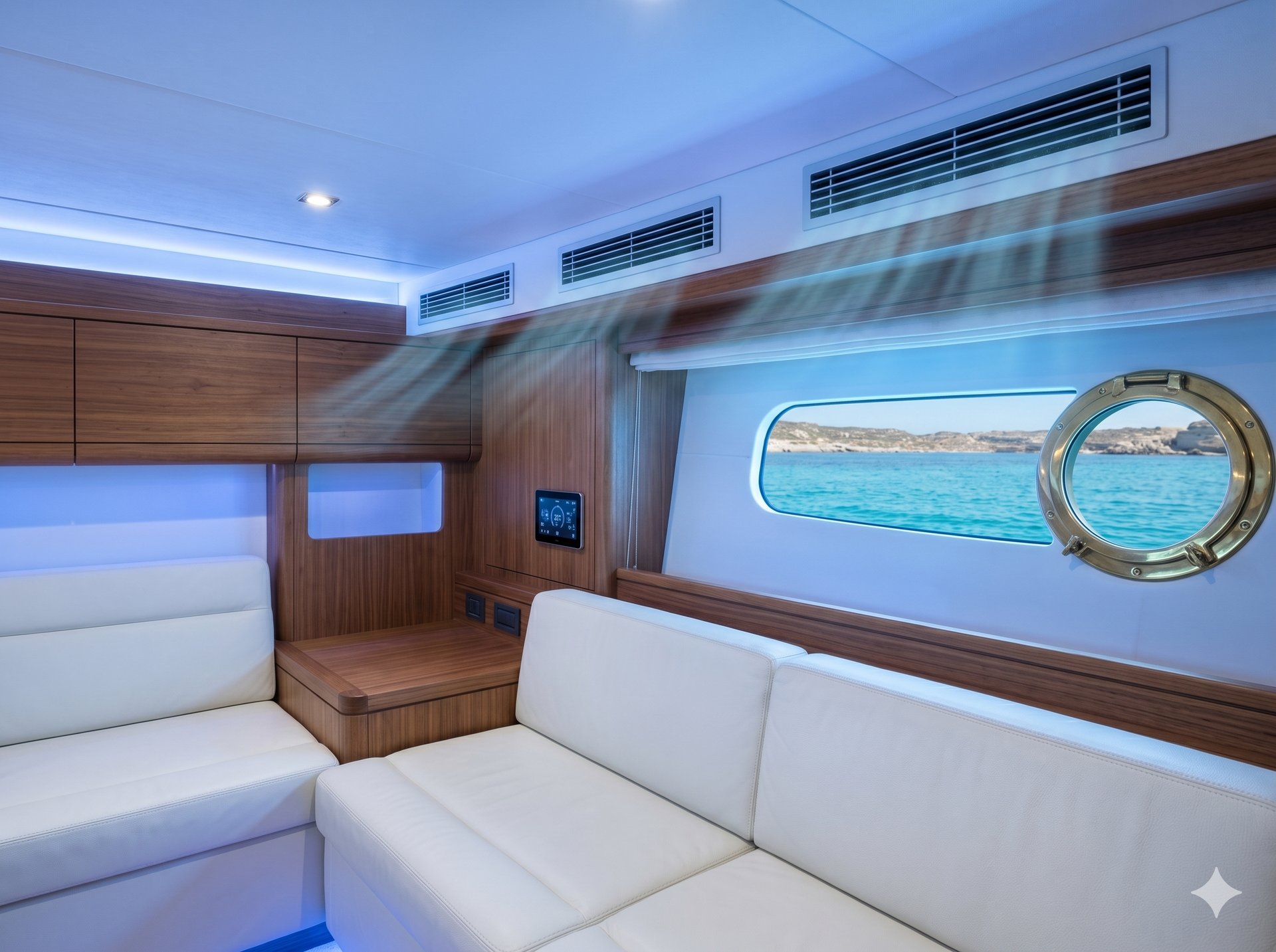 Interno yacht con impianto climatizzazione marina Climma